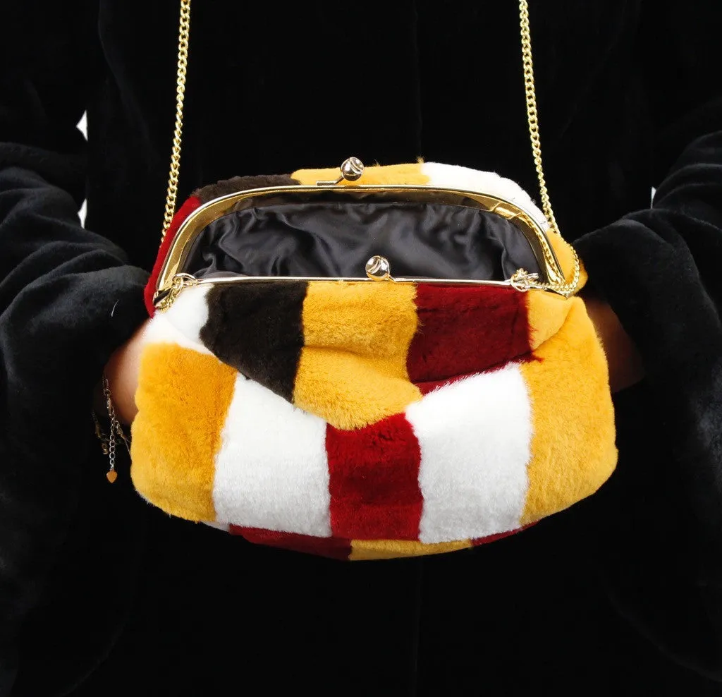 MULTICOLOR SHEARED MINK FUR MUFF PURSE, BAG