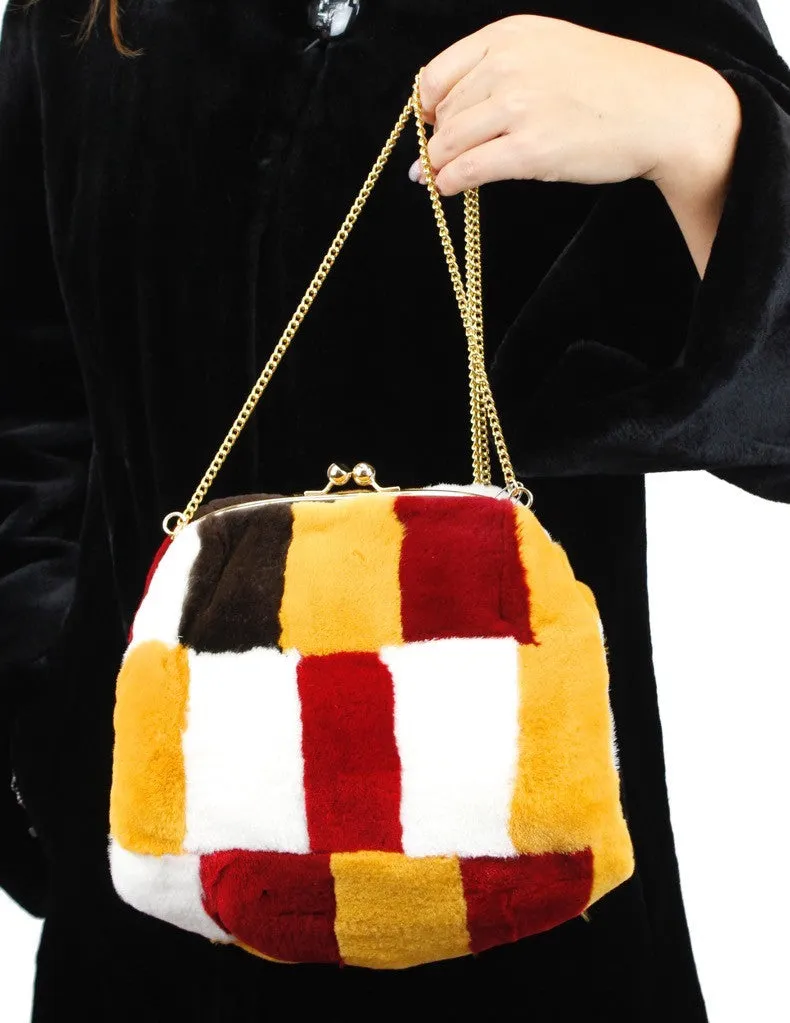 MULTICOLOR SHEARED MINK FUR MUFF PURSE, BAG