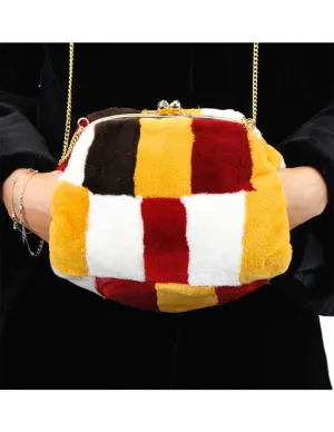 MULTICOLOR SHEARED MINK FUR MUFF PURSE, BAG