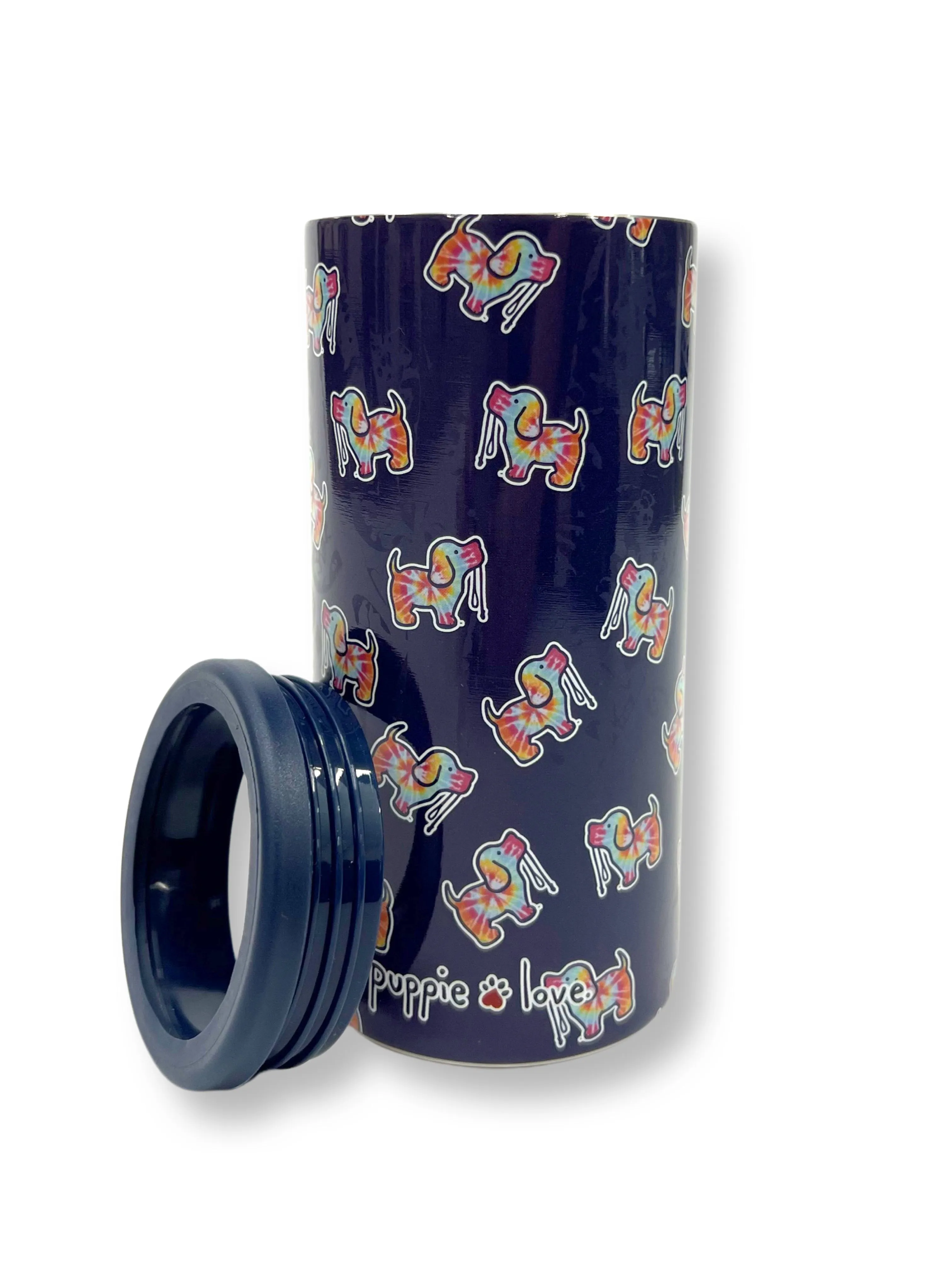NAVY TIE DYE PUP SLIM CAN COOLER