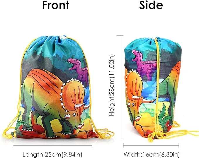 NEW 12 PCS Kids Dinosaur Party Favor Bags for Birthday Party Gift Package, Animal Drawstring Bag Cartoon Dinosaur Birthday Treat Bags, Dinosaur Goody Bag Gift Pouch for Kids Boys and Girls Party