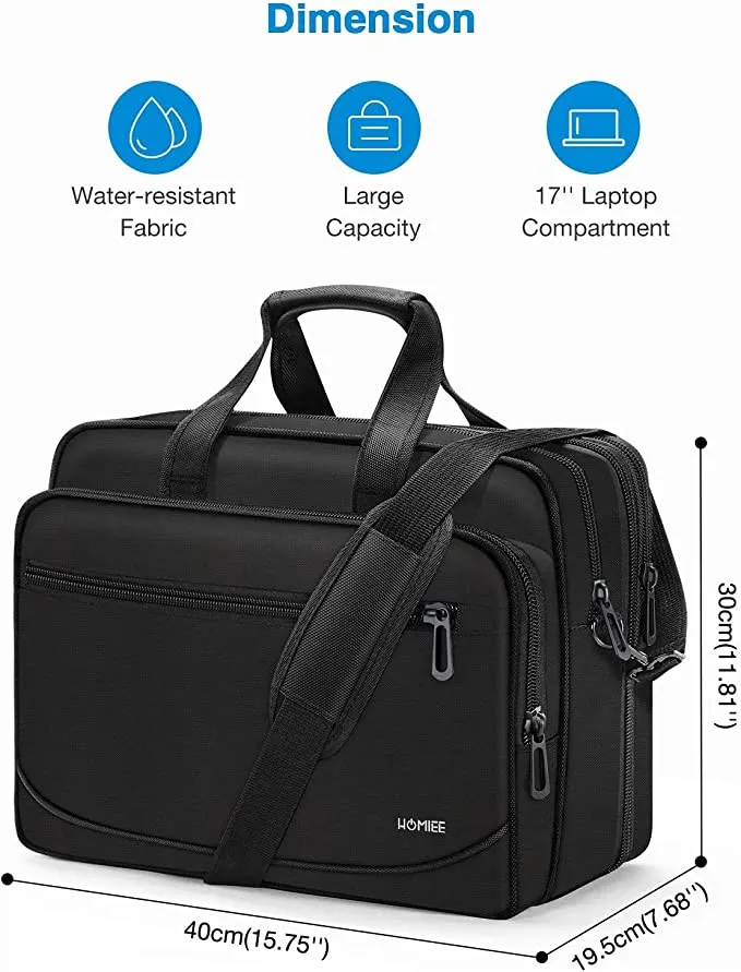 New HOMIEE 17 17.3 Inch Laptop Briefcase, Laptop Case Bag with Organizer, Expandable 3 Way Large Shoulder Bag Duffel Bag for Men/Women, Water Resistant Messenger Bag for Travel/Business/School