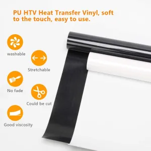 New HTV Heat Transfer Vinyl 2 Pack, CoiTek PU White and Black Iron-on Vinyl 2 Rolls 12IN x 6.5FT Heat Press DIY Design for T-Shirts, Bags (2 pack)