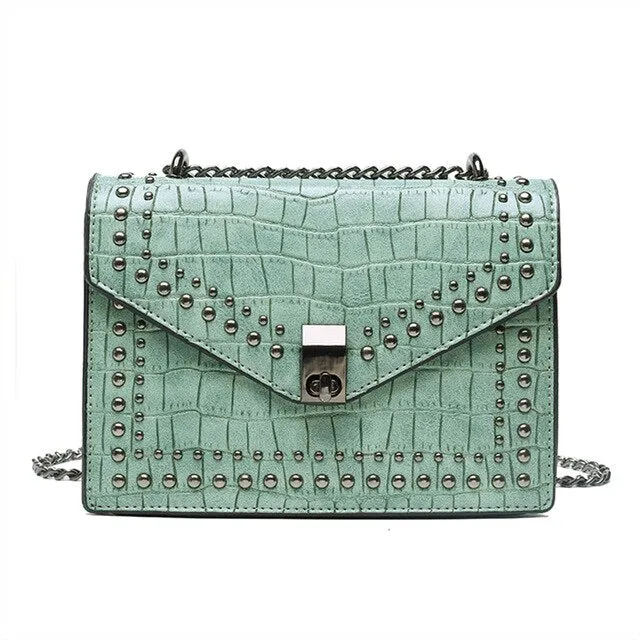 New Luxury Fashion Small Crossbody Bags Ladies Alligator PU Leather Shoulder Messenger Rivet Bag Black