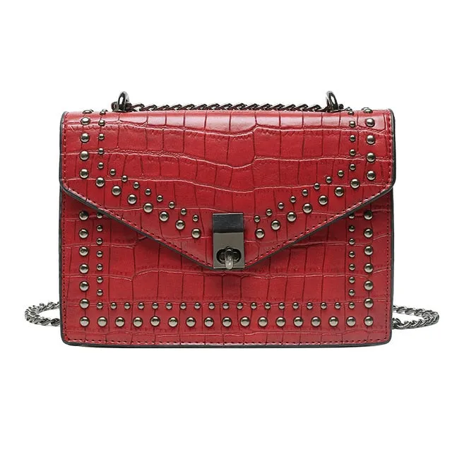 New Luxury Fashion Small Crossbody Bags Ladies Alligator PU Leather Shoulder Messenger Rivet Bag Black