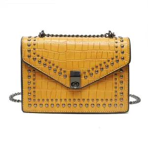 New Luxury Fashion Small Crossbody Bags Ladies Alligator PU Leather Shoulder Messenger Rivet Bag Black