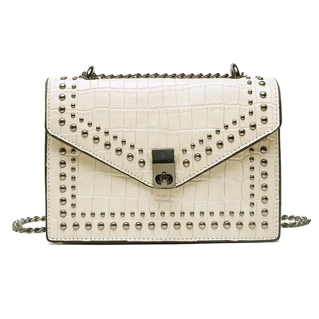 New Luxury Fashion Small Crossbody Bags Ladies Alligator PU Leather Shoulder Messenger Rivet Bag Black