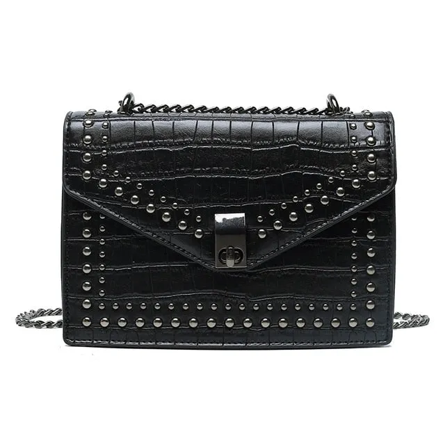 New Luxury Fashion Small Crossbody Bags Ladies Alligator PU Leather Shoulder Messenger Rivet Bag Black