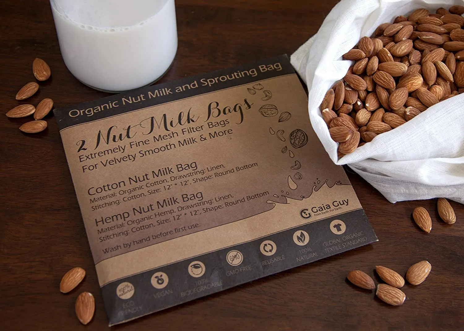 Nut Milk Bags (Organic Hemp   Organic Cotton) 12" x 12"
