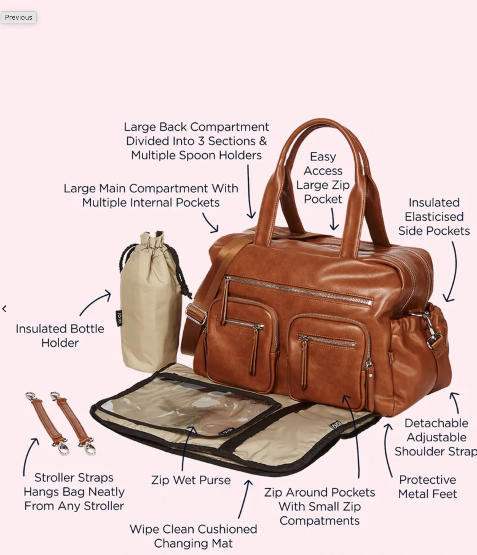 OiOi Faux Leather Carry All Baby Changing Bag - Tan