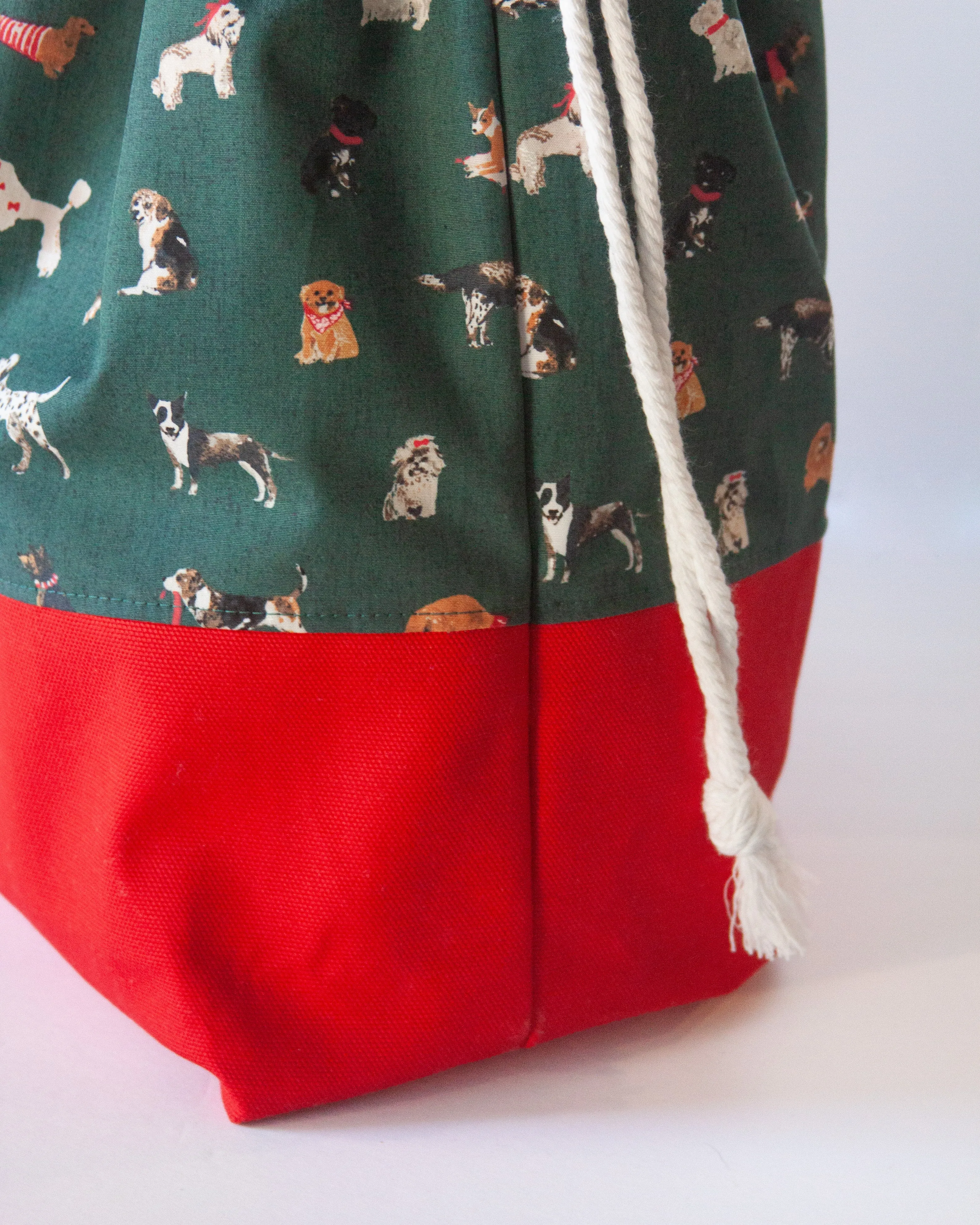 Personalized Dog Santa Sack with Dog Print & Red Canvas Bottom (Personalized with Embroidery)