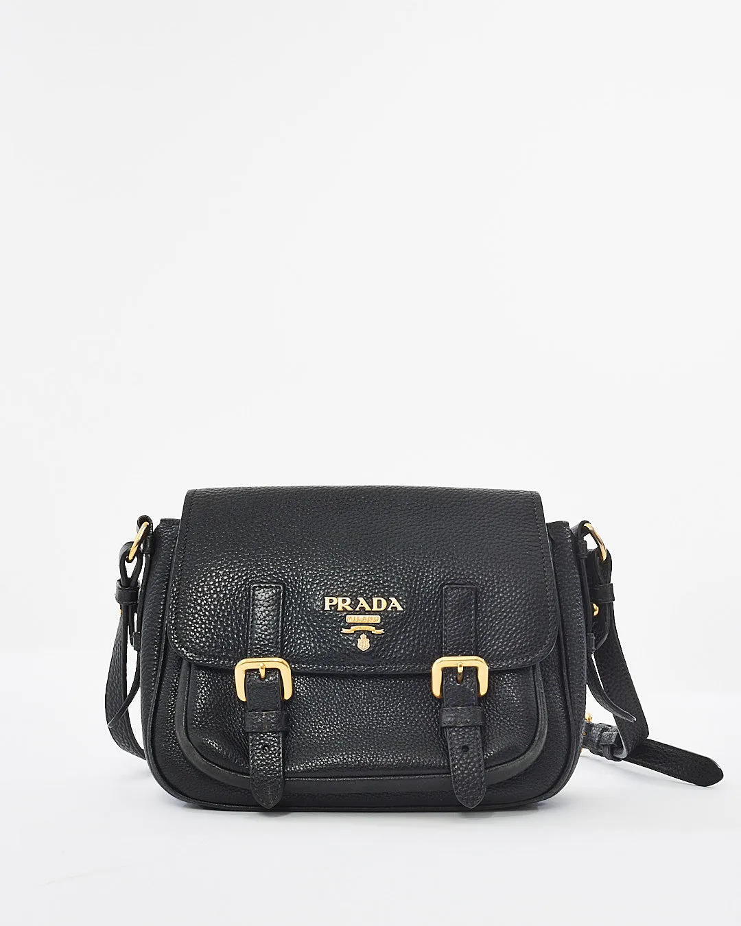 Prada Black Grained Leather Vitello Daino Messenger Bag