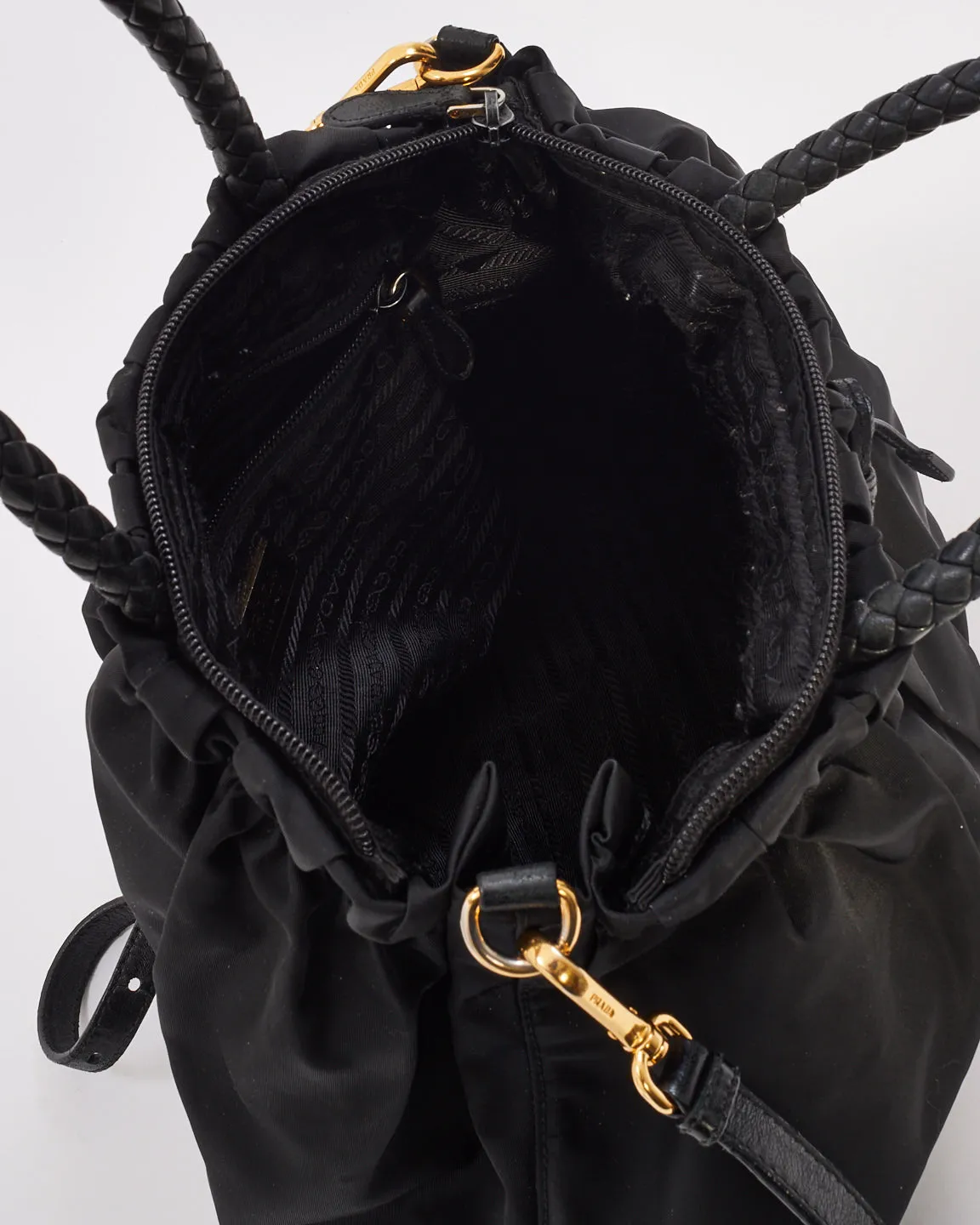 Prada Black Nylon Tessuto Bow Doctor Tote with Strap