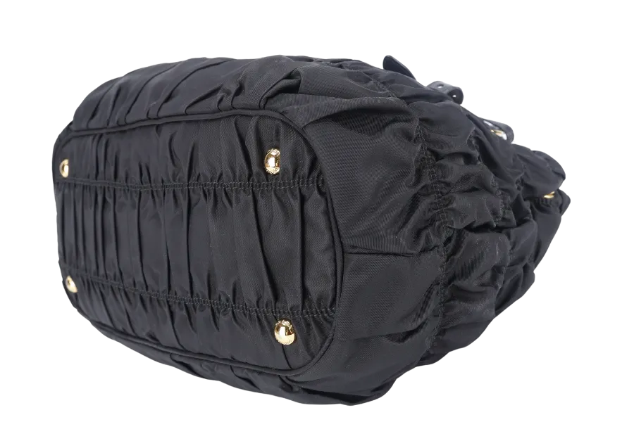 PRADA IBG805 BLACK GAUFRE NYLON BAG WITH STRAPS, CARD AND DUST COVER