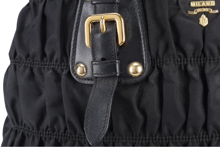 PRADA IBG805 BLACK GAUFRE NYLON BAG WITH STRAPS, CARD AND DUST COVER