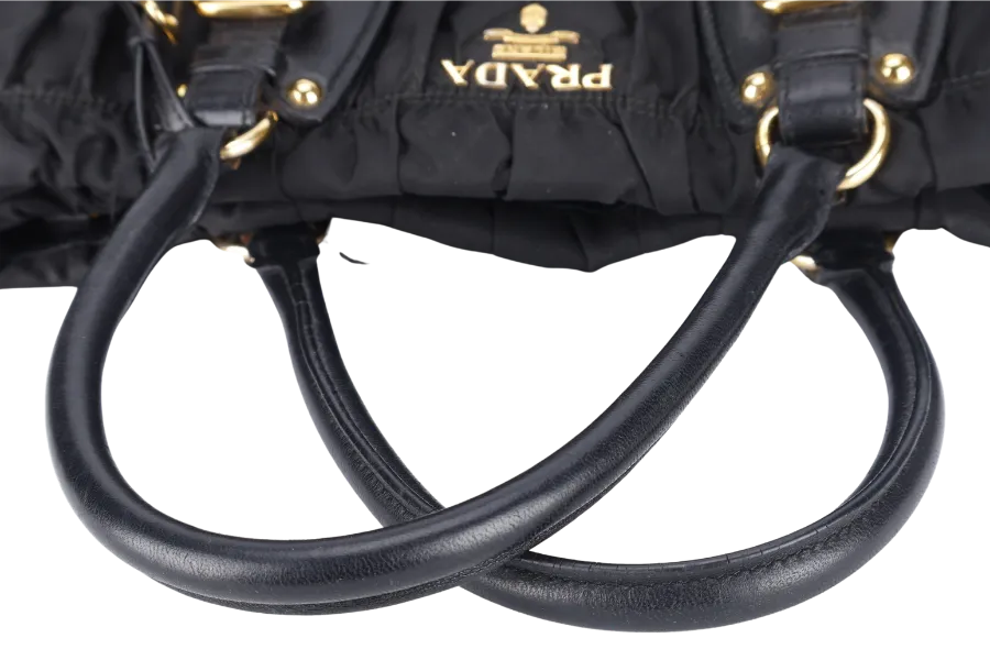 PRADA IBG805 BLACK GAUFRE NYLON BAG WITH STRAPS, CARD AND DUST COVER