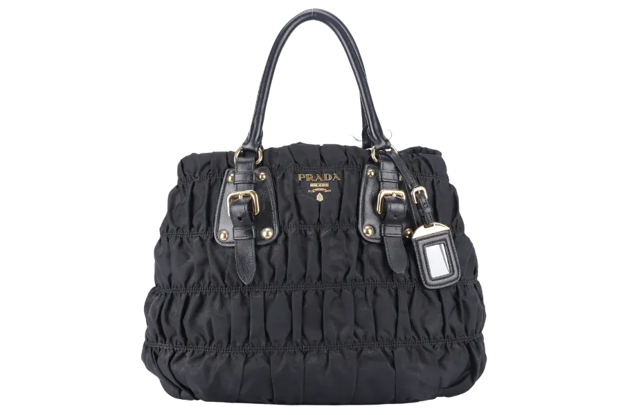 PRADA IBG805 BLACK GAUFRE NYLON BAG WITH STRAPS, CARD AND DUST COVER
