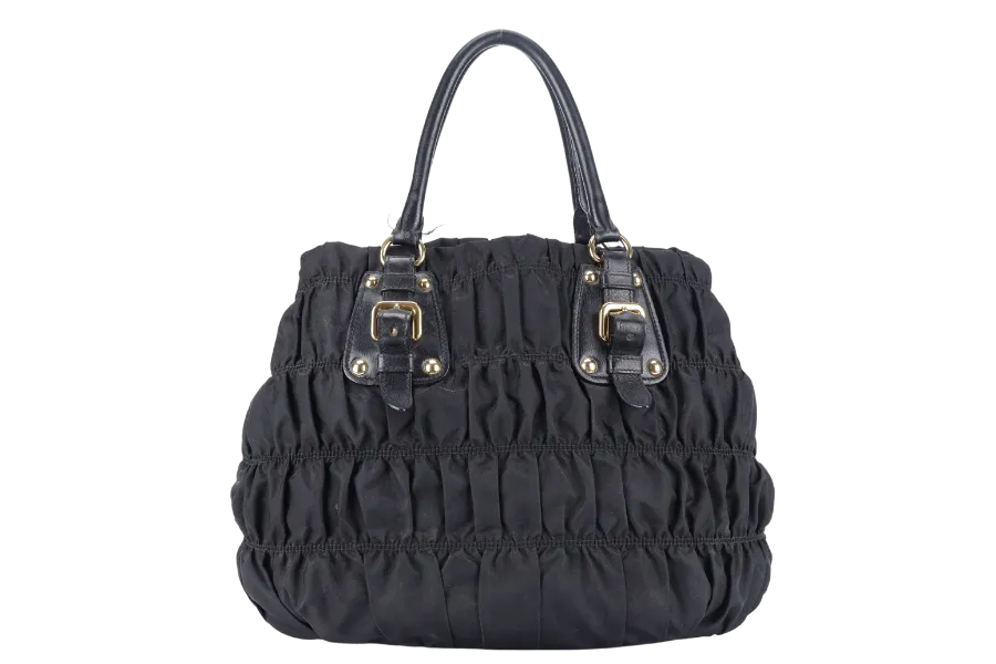 PRADA IBG805 BLACK GAUFRE NYLON BAG WITH STRAPS, CARD AND DUST COVER