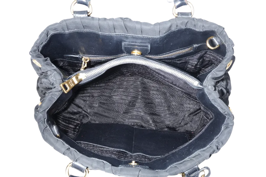 PRADA IBG805 BLACK GAUFRE NYLON BAG WITH STRAPS, CARD AND DUST COVER