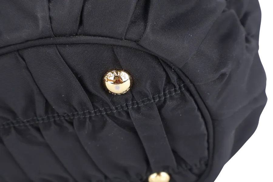 PRADA IBG805 BLACK GAUFRE NYLON BAG WITH STRAPS, CARD AND DUST COVER