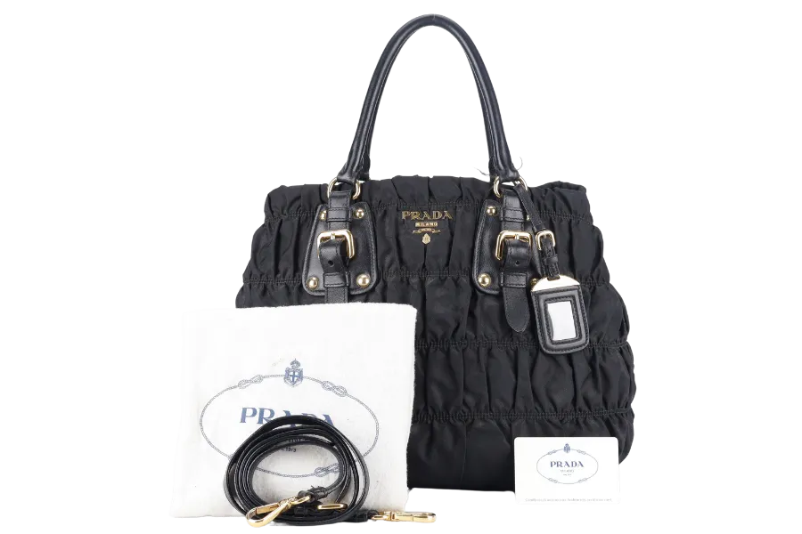 PRADA IBG805 BLACK GAUFRE NYLON BAG WITH STRAPS, CARD AND DUST COVER