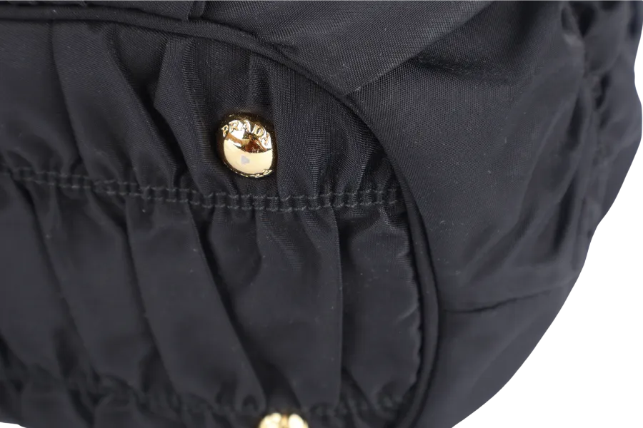 PRADA IBG805 BLACK GAUFRE NYLON BAG WITH STRAPS, CARD AND DUST COVER