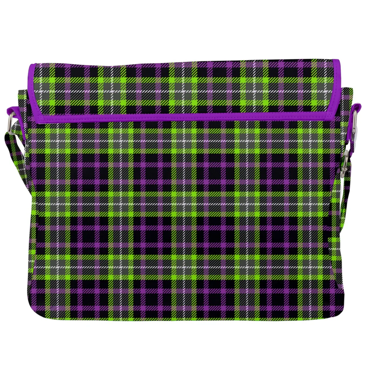 Purple Green Plaid with Purple Bat Buckle Messenger Bag
