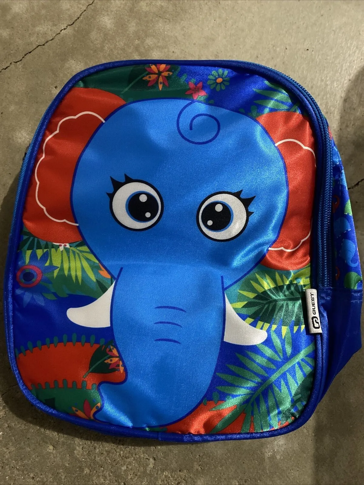 Quest Kids Satin Insulated Lunch Bag Zipper Elephant Design Blue Cooler Boy zoo