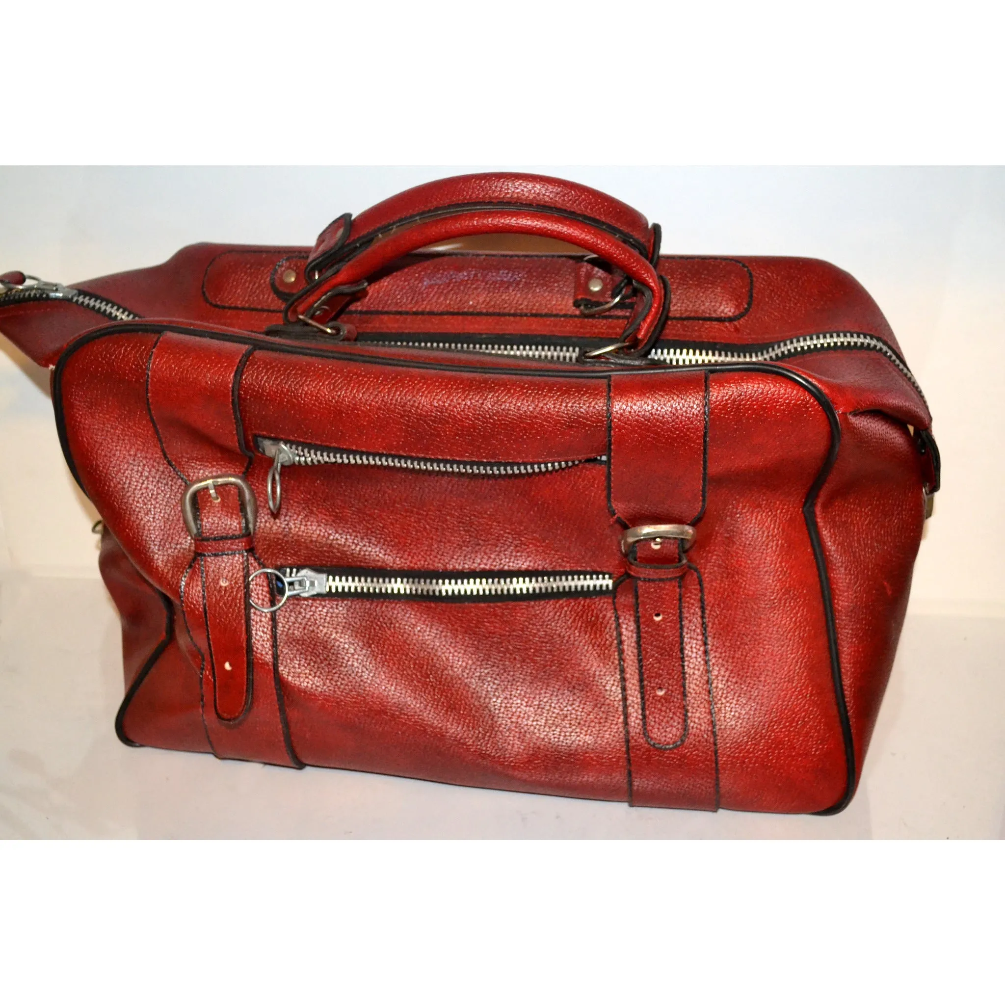 Red Faux Leather Zipper Travelbag