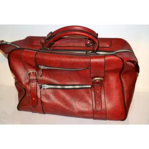 Red Faux Leather Zipper Travelbag
