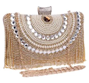 Rhinestones Tassel Clutch Diamonds Beaded Metal Evening Bags Chain Shoulder Messenger Purse