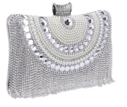 Rhinestones Tassel Clutch Diamonds Beaded Metal Evening Bags Chain Shoulder Messenger Purse
