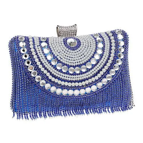 Rhinestones Tassel Clutch Diamonds Beaded Metal Evening Bags Chain Shoulder Messenger Purse