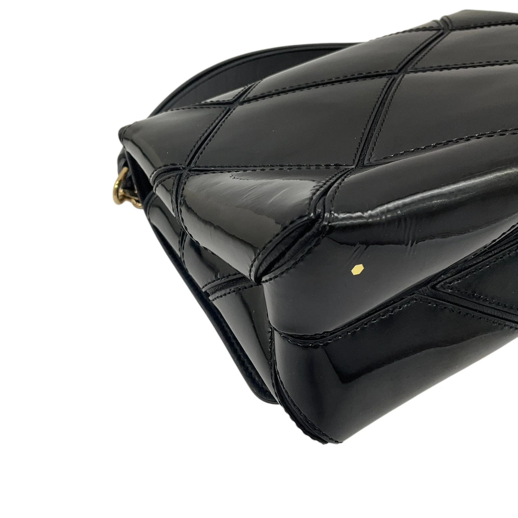 Roger Vivier Black / Gold Chain Strap Quilted Patent Leather Mini Bag