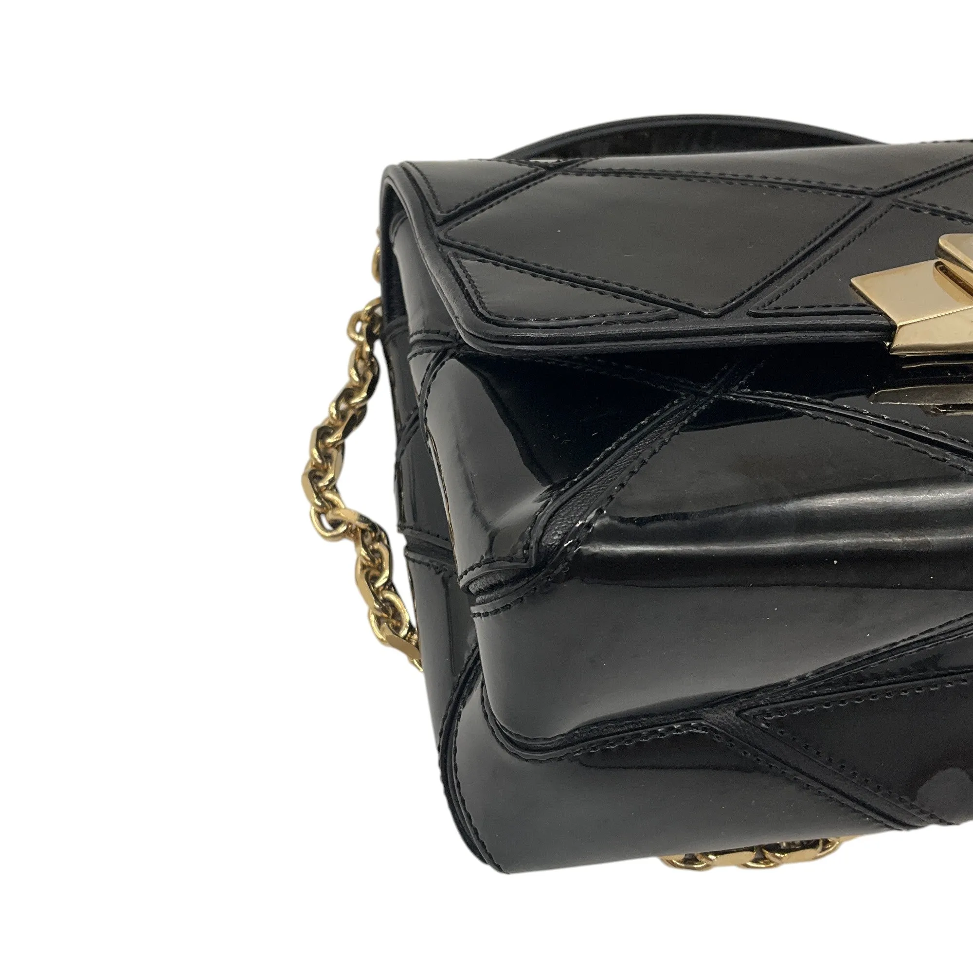 Roger Vivier Black / Gold Chain Strap Quilted Patent Leather Mini Bag