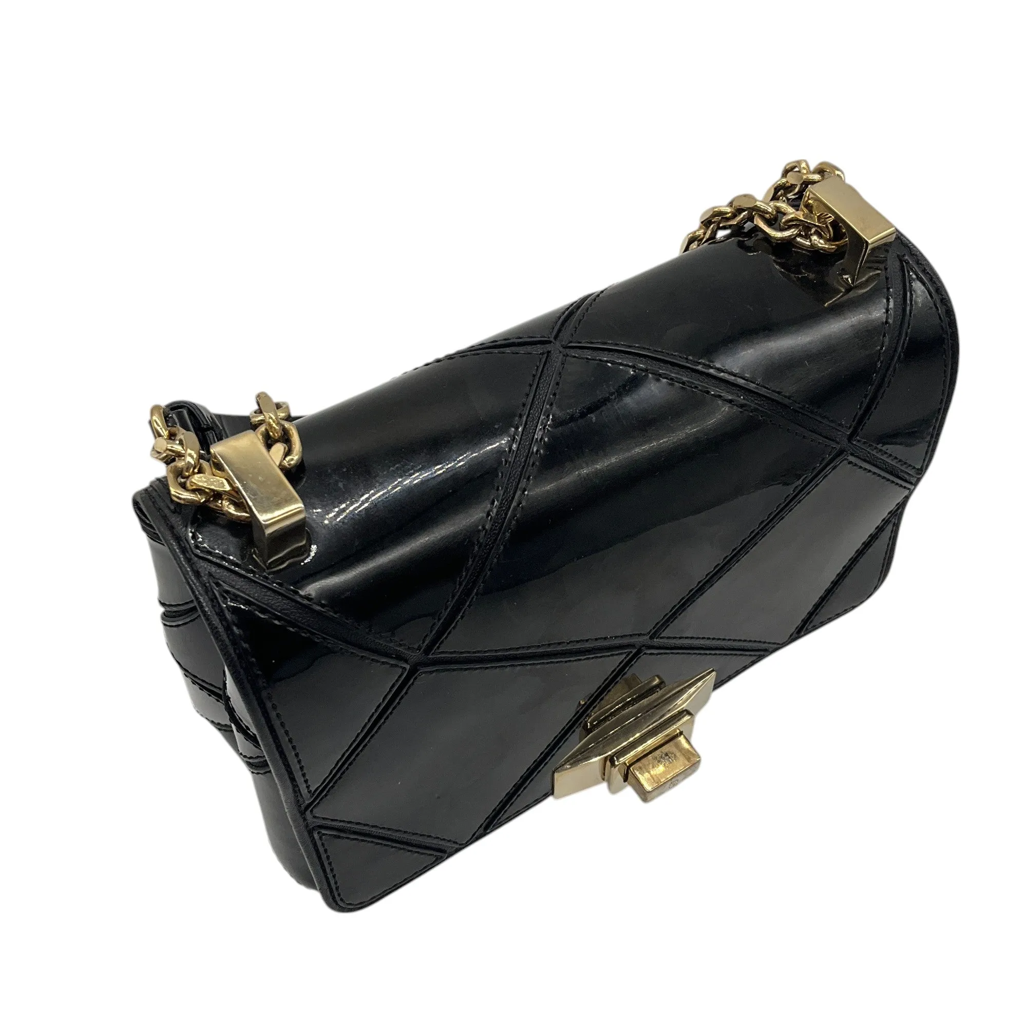 Roger Vivier Black / Gold Chain Strap Quilted Patent Leather Mini Bag