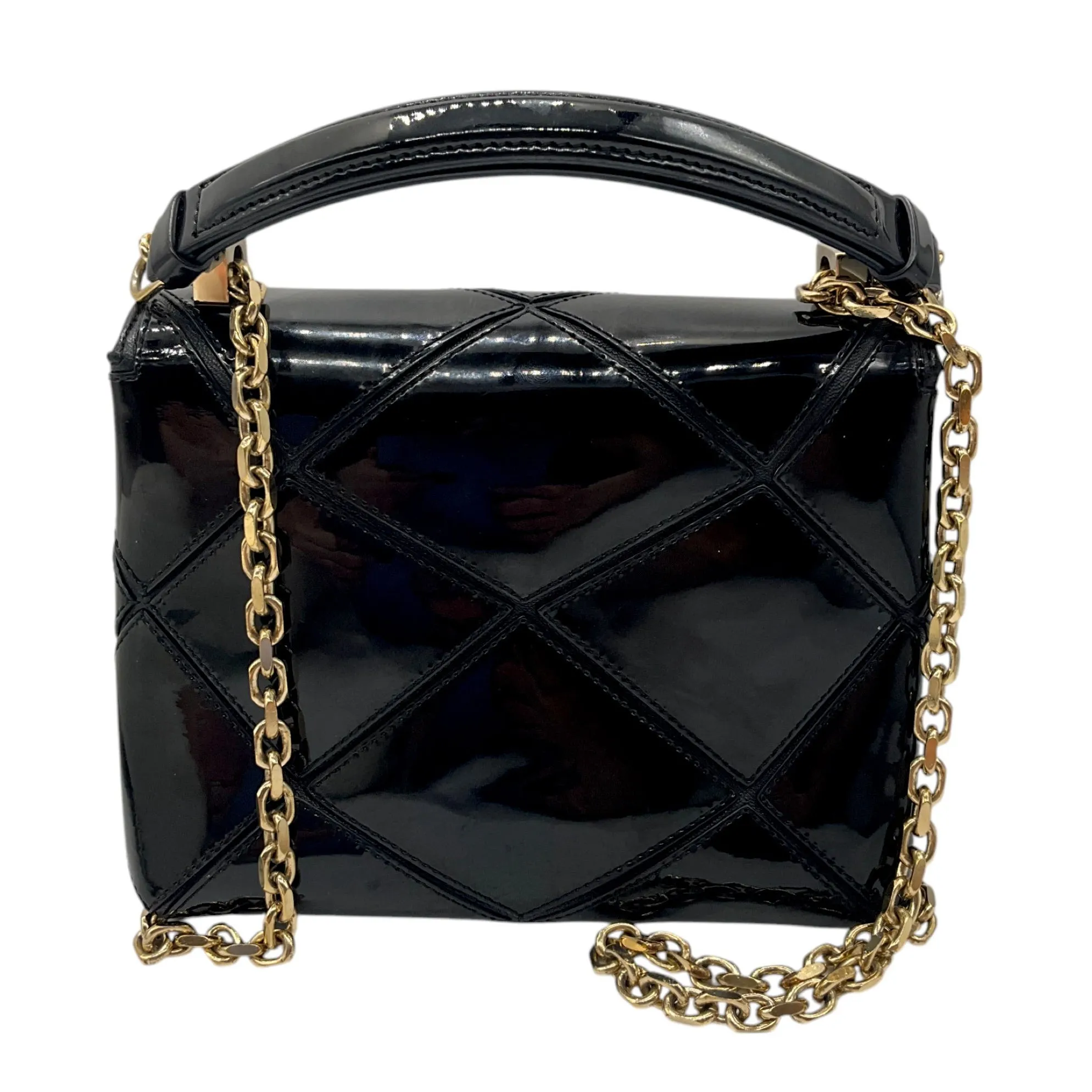 Roger Vivier Black / Gold Chain Strap Quilted Patent Leather Mini Bag