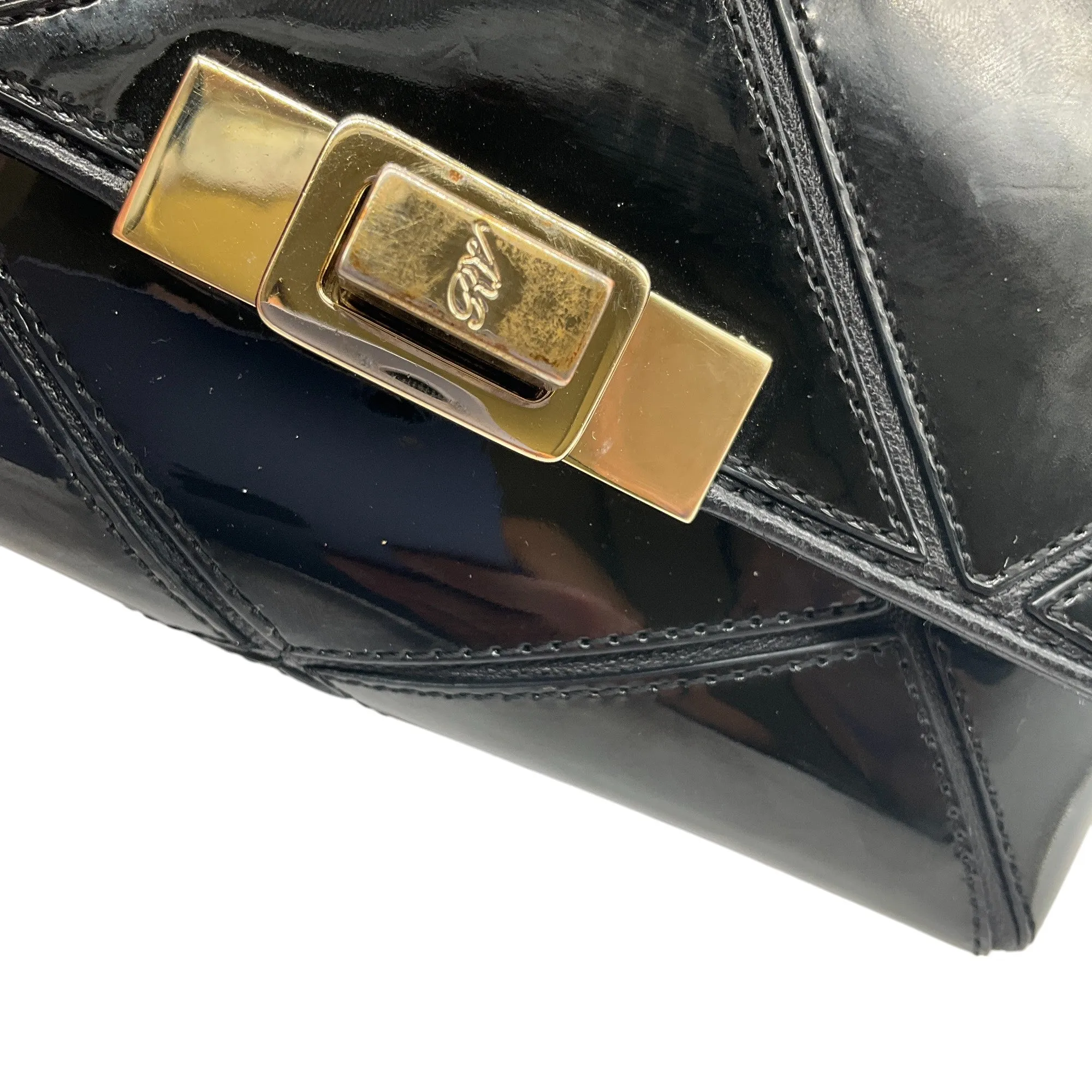 Roger Vivier Black / Gold Chain Strap Quilted Patent Leather Mini Bag