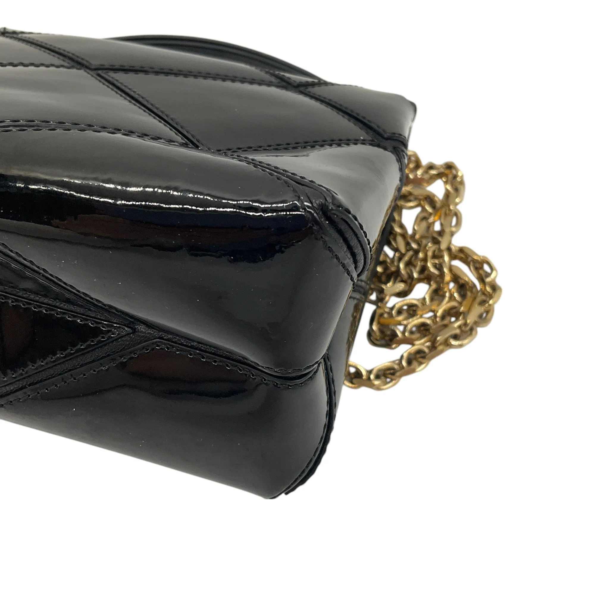 Roger Vivier Black / Gold Chain Strap Quilted Patent Leather Mini Bag