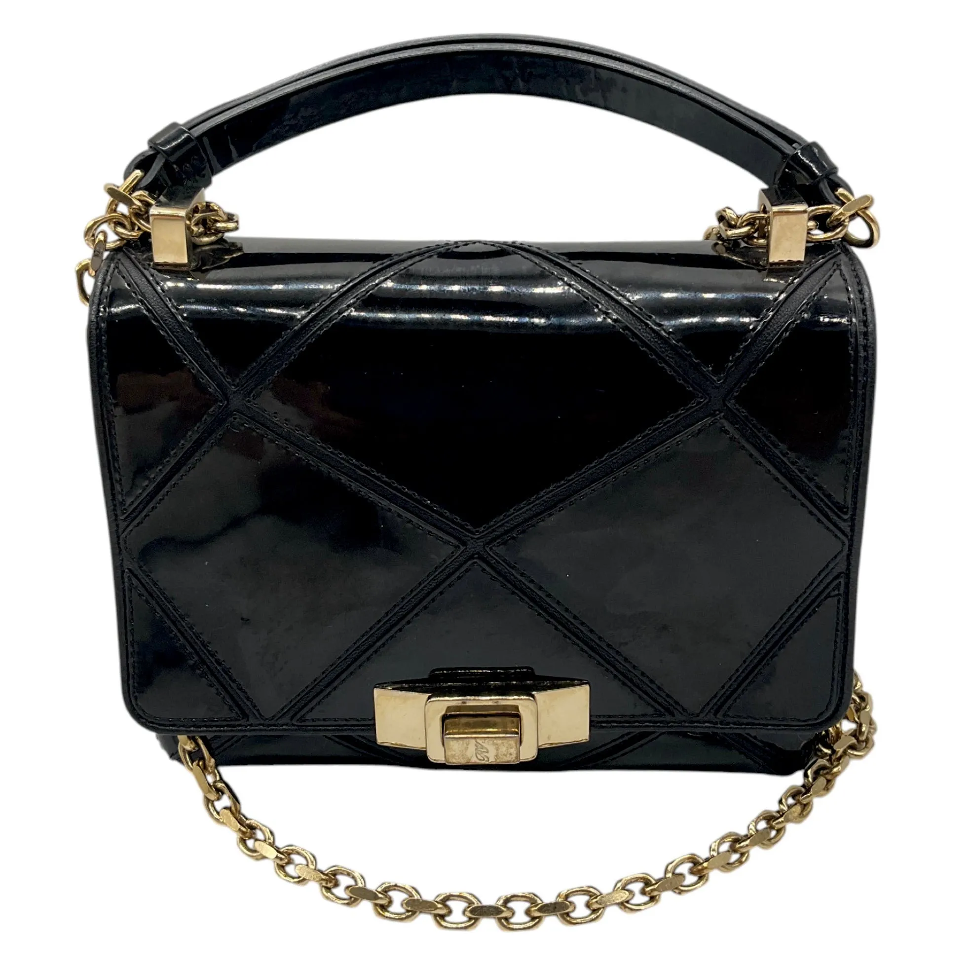 Roger Vivier Black / Gold Chain Strap Quilted Patent Leather Mini Bag