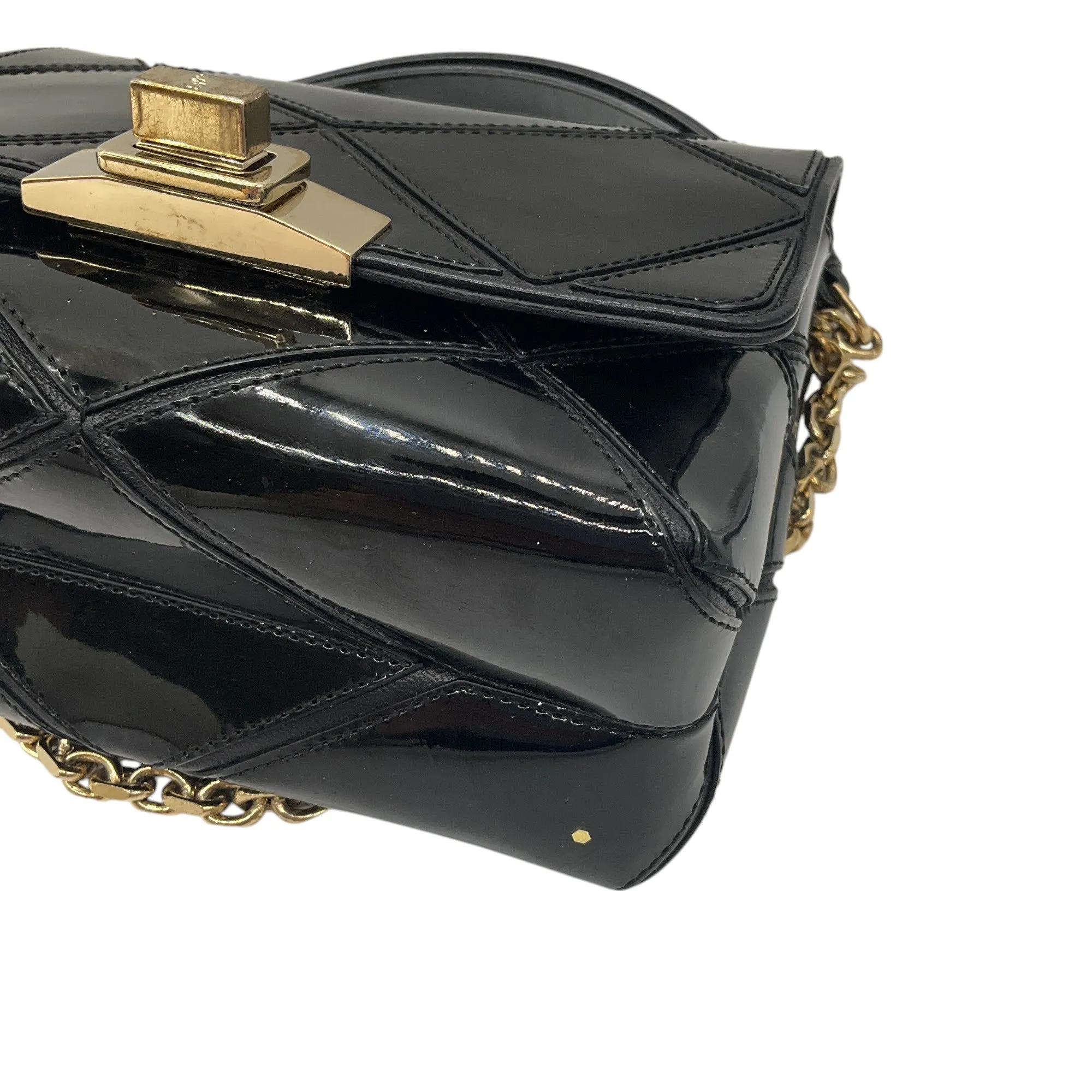 Roger Vivier Black / Gold Chain Strap Quilted Patent Leather Mini Bag