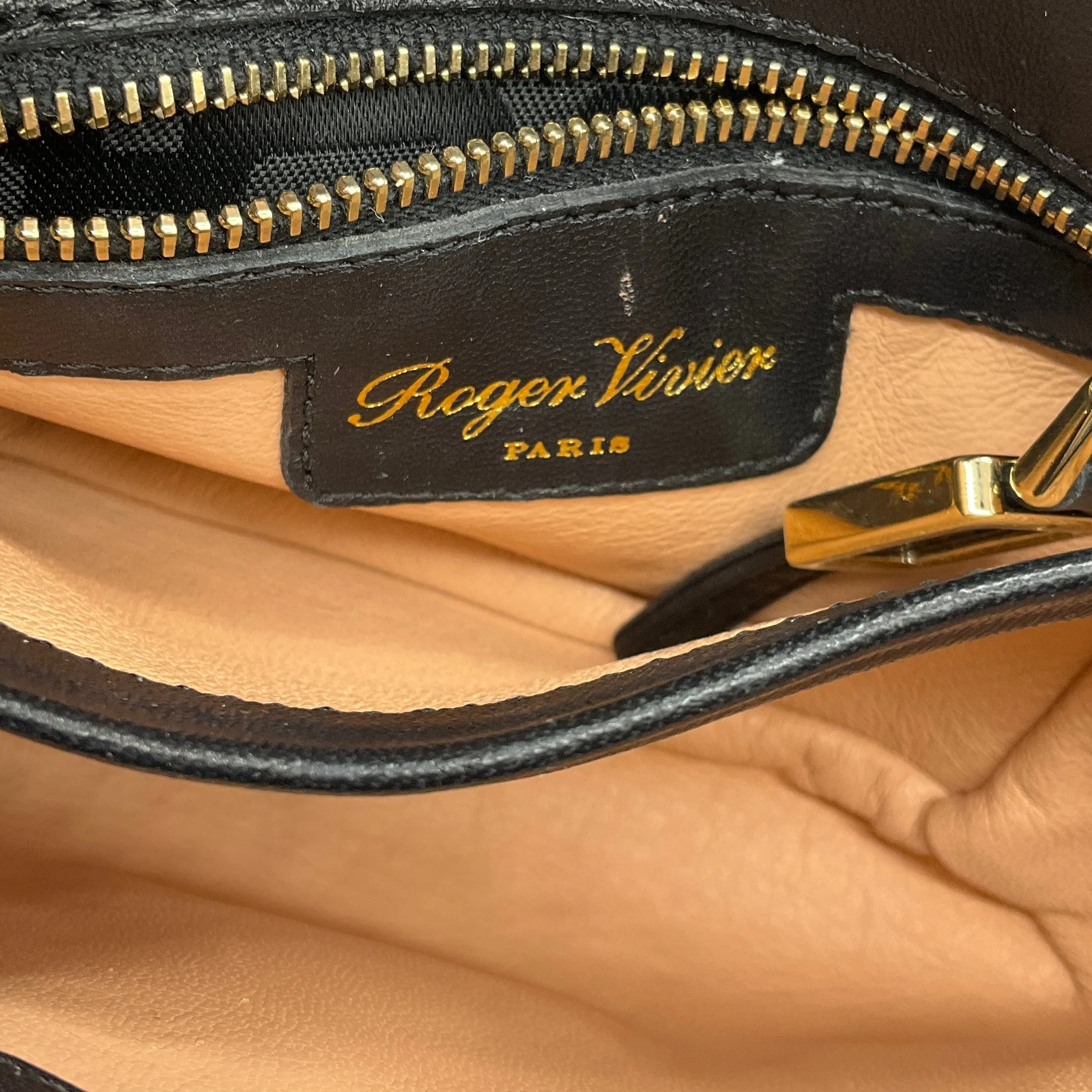 Roger Vivier Black / Gold Chain Strap Quilted Patent Leather Mini Bag
