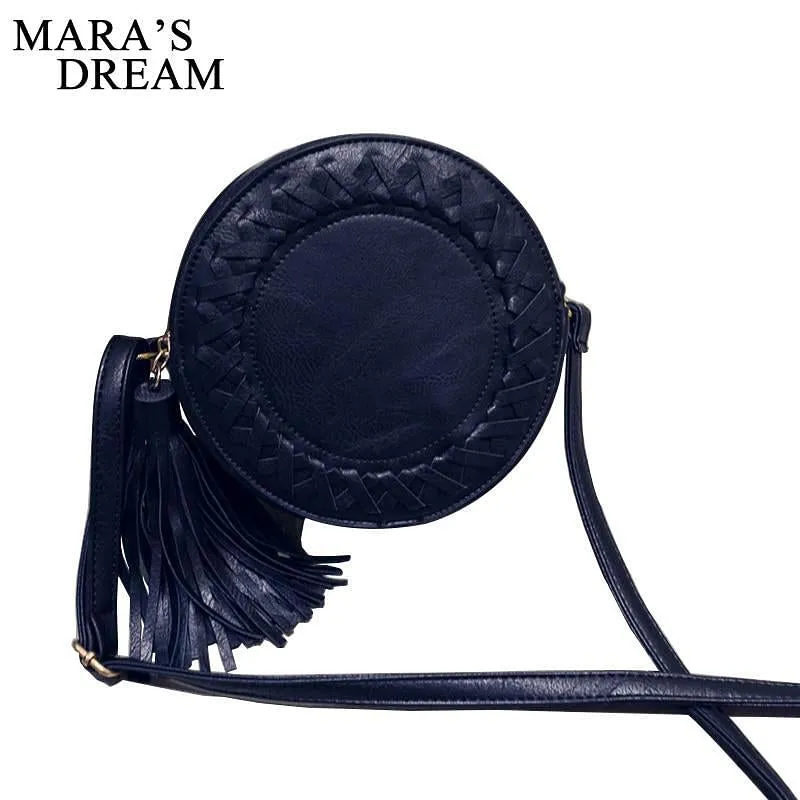 Round Tassel Bag Woven Crossbody Bags Shoulder Bag Ladies Cute Knitting Circular Women Messenger Bag
