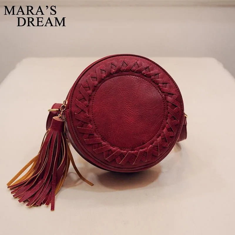 Round Tassel Bag Woven Crossbody Bags Shoulder Bag Ladies Cute Knitting Circular Women Messenger Bag