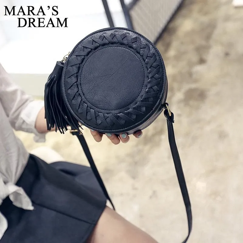 Round Tassel Bag Woven Crossbody Bags Shoulder Bag Ladies Cute Knitting Circular Women Messenger Bag