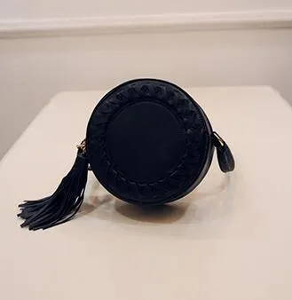 Round Tassel Bag Woven Crossbody Bags Shoulder Bag Ladies Cute Knitting Circular Women Messenger Bag