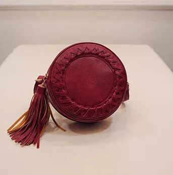 Round Tassel Bag Woven Crossbody Bags Shoulder Bag Ladies Cute Knitting Circular Women Messenger Bag