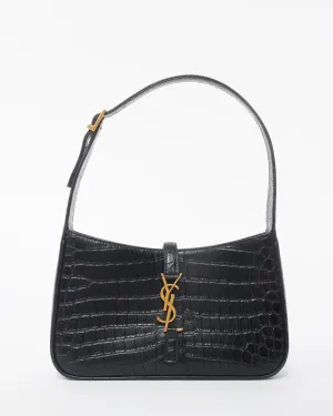 Saint Laurent Black Leather Croc Embossed 5 À 7 Shoulder Bag