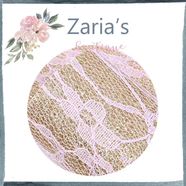 SALE Gold & Pink Lace Floral ~ Faux Leather Craft Fabric Sheets