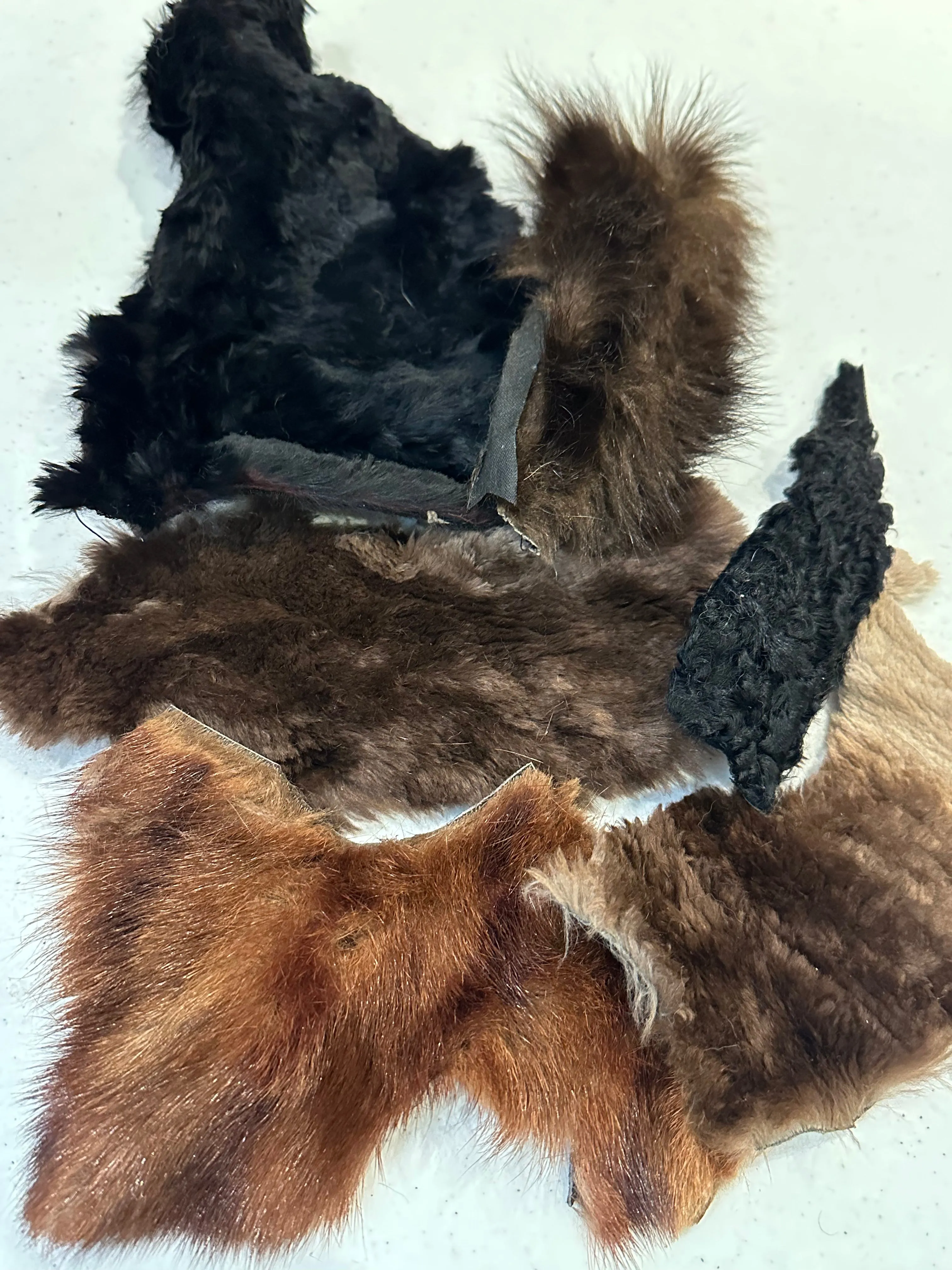 Salvaged Upcycled Mixed Species Fur Scraps - Fox, Muscrat, Beaver, Mink - Fur Coat Upcycle
